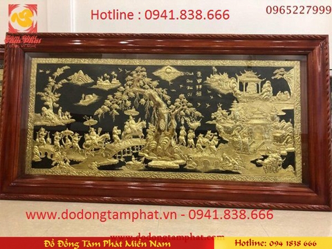 Tranh Vinh Quy Bái Tổ bằng đồng mạ vàng 24k dài 1m5