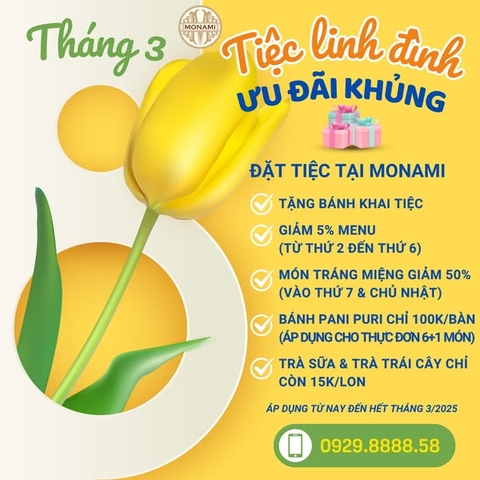 KHUYẾN MÃI THÁNG 3 – TIỆC LINH ĐÌNH, ƯU ĐÃI KHỦNG TẠI MONAMI!