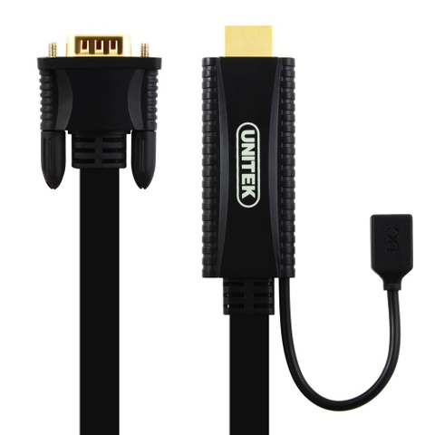 Cáp chuyển HDMI to VGA dây dẹt 1.5m Unitek Y-5303. Hỗ trợ Video full HD1080p