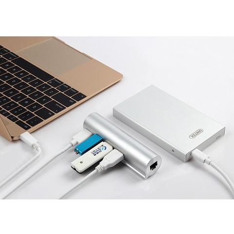 Bộ chia USB type C cho Macbook 12 tích hợp cổng LAN gigabit Unitek Y3095