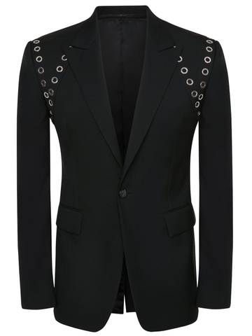 ÁO ALEXANDER MCQUEEN EYELET-DETAIL BLACK BLAZER CHUẨN 1:1 AUTHENTIC