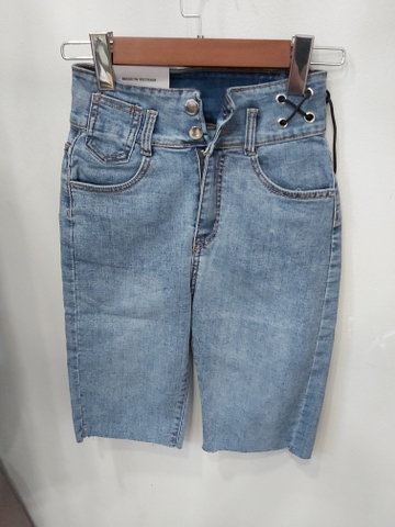 Quần jean ngố thắt dây tua xanh B5234