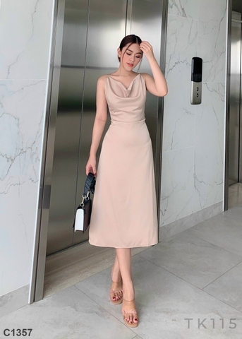 Đầm 2 dây cổ đỗ nude C1357