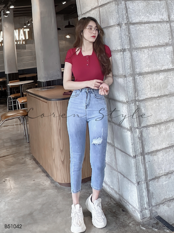 Quần jean nữ skinny LOREN lửng rách gối B51042