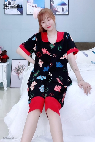 Đồ ngủ pijama lửng phối 2 lá đen D1622