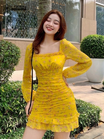 Đầm Hoa bèo tay vàng C1303