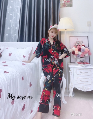 Đồ ngủ pijama tay ngắn quần dài đen D1707
