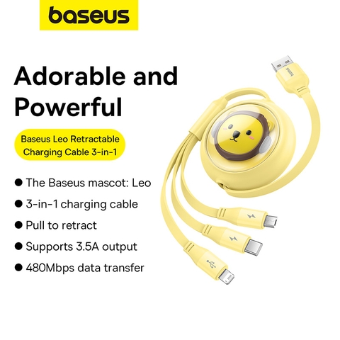 Cáp sạc 3 đầu Baseus Leo Retractable Charging Cable 3-in-1 USB to M+L+C 3.5A