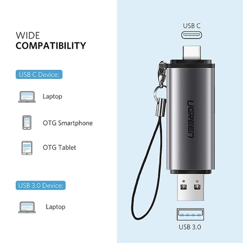 Đầu đọc thẻ nhớ SD - TF chuẩn USB Type C và USB 3.0 Ugreen 50706 chính hãng