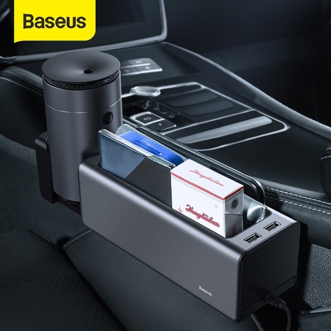 Ngăn chứa đồ tiện dụng tích hợp Dock sạc USB dùng trên xe hơi Baseus Deluxe Metal Armrest Console Organizer (Dual USB power Supply)