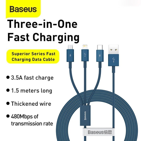 Cáp sạc đa năng USB to M+L+C 3.5A Baseus Superior Series