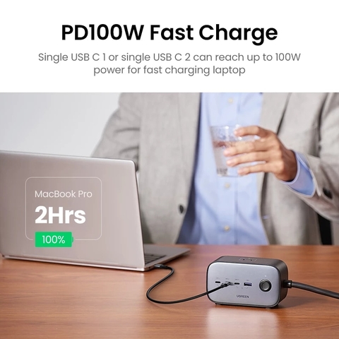 Trạm sạc UGREEN 100W CD270 USB C DigiNest Pro|GaN II 7 in 1