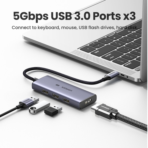 Hub chuyển đổi Ugreen USB-C sang HDMI + 3*USB3.0 hỗ trợ 8K CM500