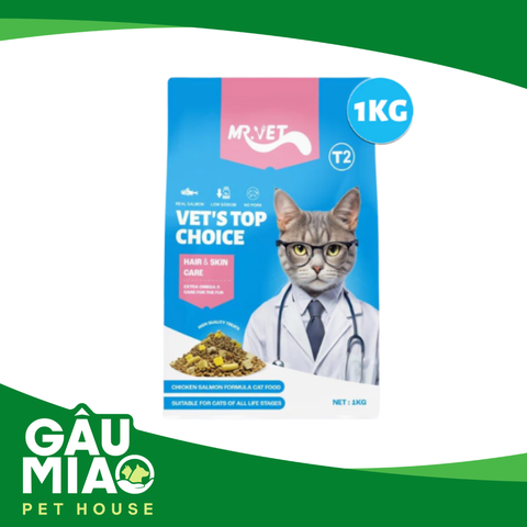 Mr.Vet T2-Thức ăn hạt cho mèo-Gà, cá hồi-1kg