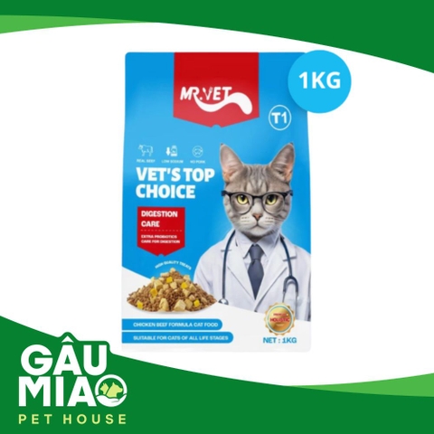 Mr.Vet T1-Thức ăn hạt cho mèo-Thịt gà, thịt bò-1kg