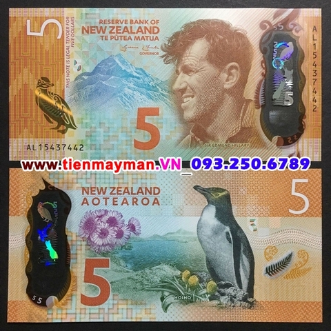 New Zealand 5 Dollar 2015 UNC polymer