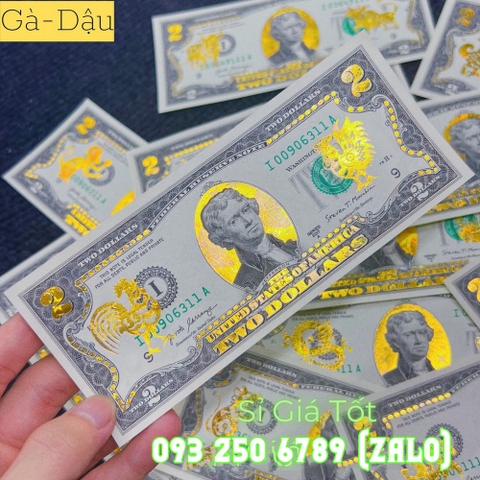 Tiền 2 Đô , 2 USD con Gà mạ vàng 3D tuổi Dậu