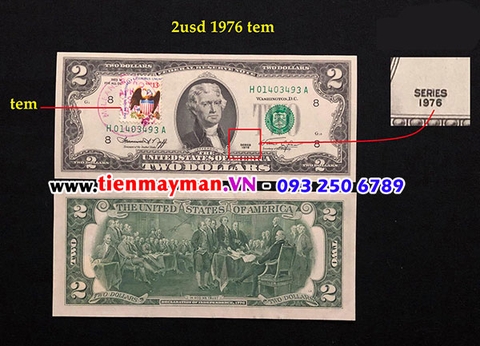 2 USD 1976 dán tem