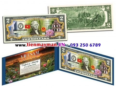 2 USD in màu Việt Nam cờ và quốc huy