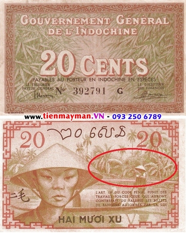 20 Cents 1939 P-86a | Cô gái Nam Bộ
