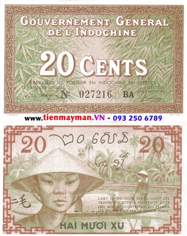 20 Cents 1939 P-86c | Cô gái Nam Bộ