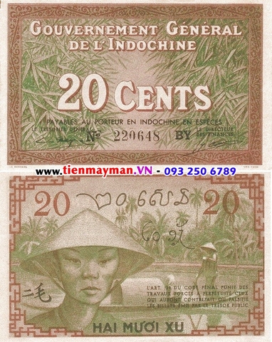20 Cent 1939 P-86d | Cô gái Nam Bộ