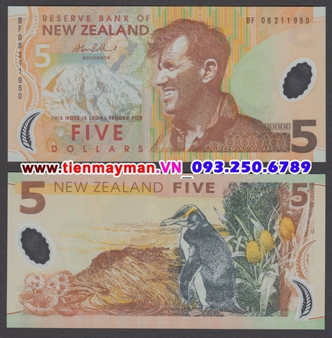 New Zealand 5 Dollar 2009 UNC polymer
