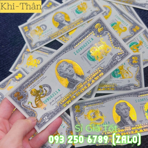 Tiền 2 Đô , 2 USD con Khỉ mạ vàng 3D tuổi Thân