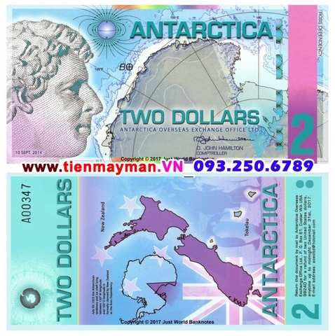 Antarctica-Nam Cực 2 dollar 2014 UNC polymer