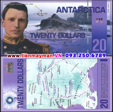 Antarctica-Nam Cực 20 dollar 2008 UNC polymer