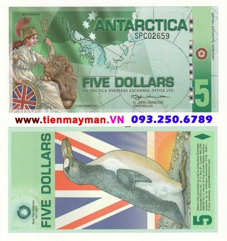 Antarctica-Nam Cực 5 dollar 2011 UNC polymer