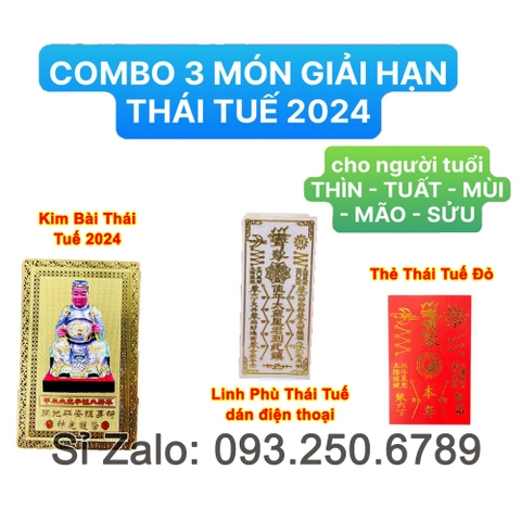 COMBO 3 MÓN Giải Thái Tuế 2024 : Kim Bài Thái Tuế - Thẻ Bài Thái Tuế - Phù Thái Tuế