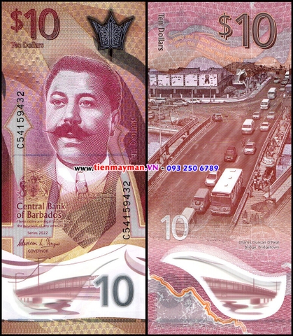 Barbados 10 Dollar 2022 UNC Polymer