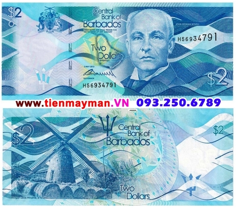 Barbados 2 Dollar 2013 UNC