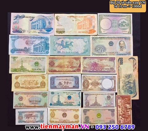 Combo 20 tờ tiền xưa Việt Nam giá rẻ từ 10 xu - 1000 Đồng