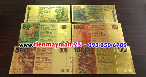Bộ tiền Hồng Kông lưu niệm mạ vàng plastic 6 tờ