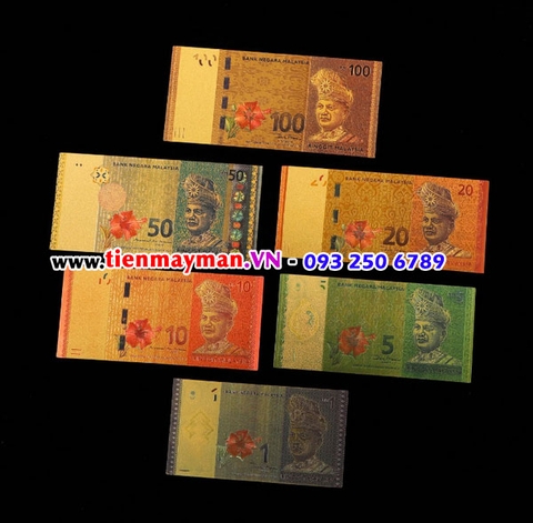 Bộ tiền Malaysia lưu niệm mạ vàng plastic