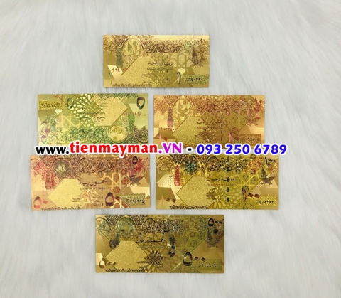 Bộ tiền Qatar lưu niệm mạ vàng plastic