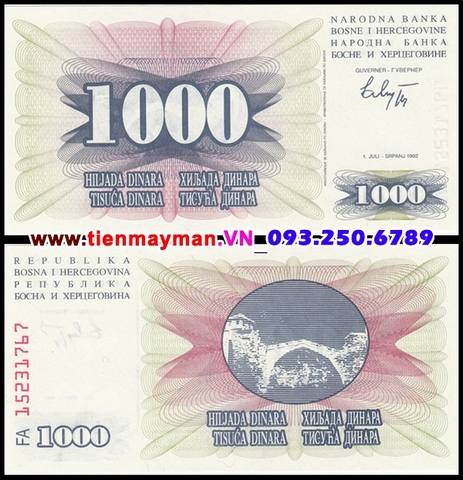 Bosnia and Herzegovina 1000 Dinara 1992 UNC