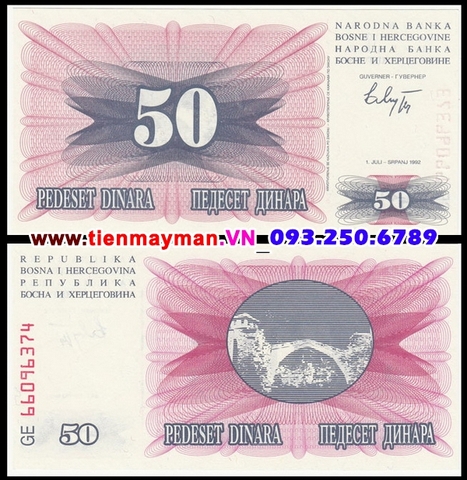 Bosnia and Herzegovina 50 Dinara 1992 UNC