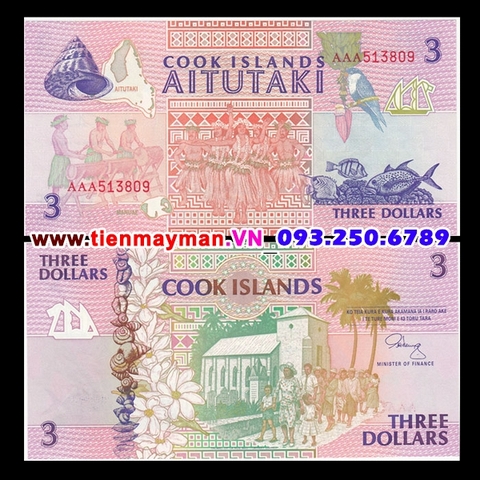 Cook Islands 3 Dollar 1992 UNC