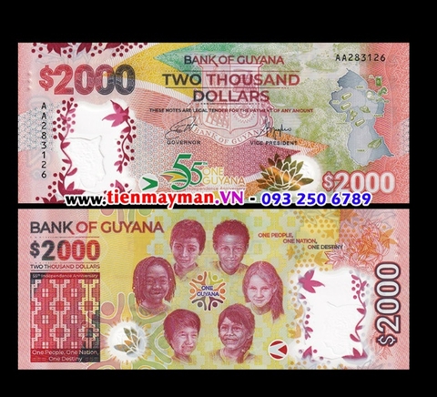 Guyana 2000 Dollar 2022 UNC Polymer