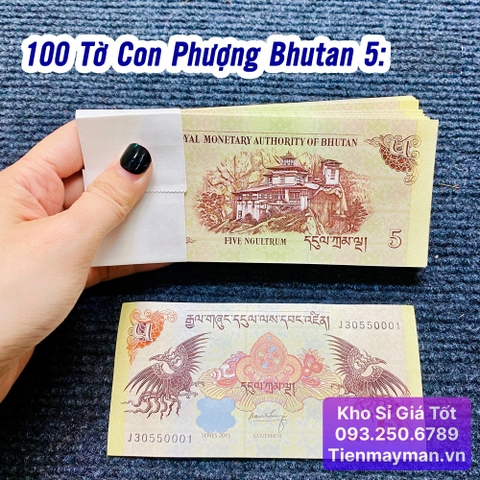 100 Tờ Tiền Con Phượng Bhutan 5 Ngultrum