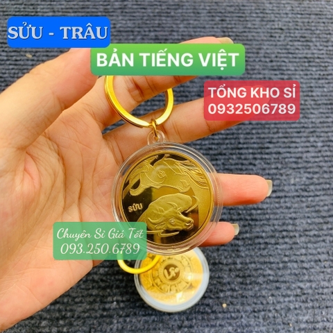 Móc khóa đồng xu con Trâu cho người tuổi Sửu