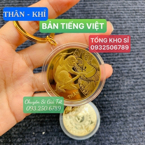 Móc khóa đồng xu con Khỉ cho người tuổi Thân