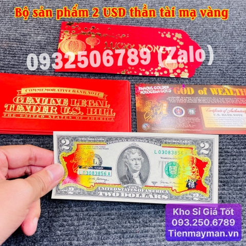 Tiền 2 USD Thần Tài Mạ Vàng