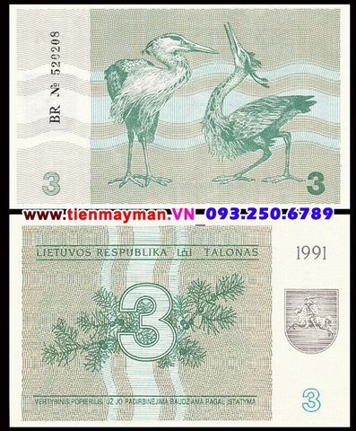 Lithuania 3 Talonas 1991 UNC