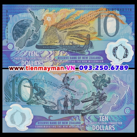 New Zealand 10 Dollar 2000 UNC polymer Seri đen