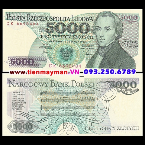 Poland -Ba Lan 5000 Zlotych 1988 UNC