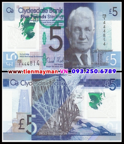 Scotland 5 Pound 2015 UNC Clydesdale Bank Polymer